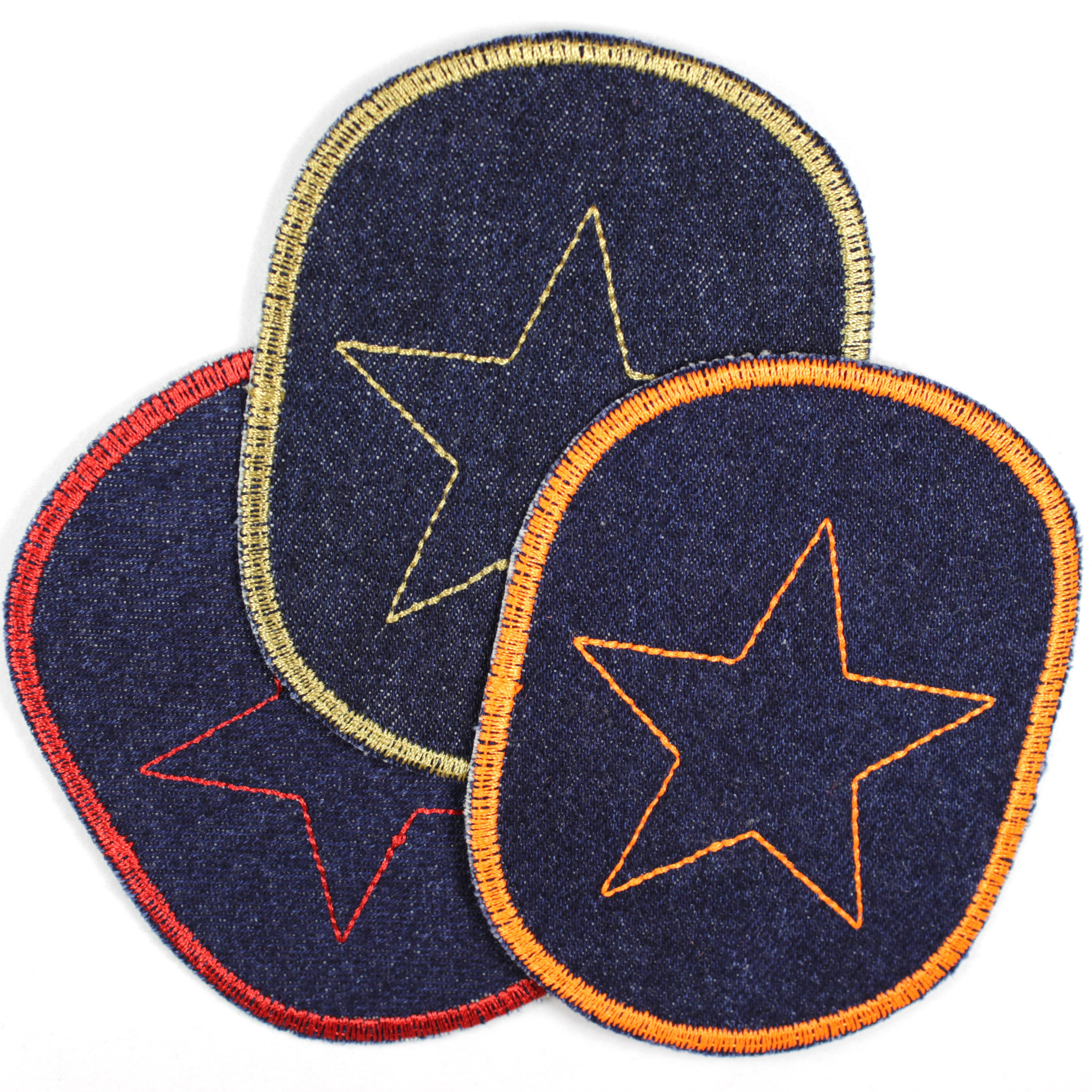 Flickli - the patch! set retro jeans dark blue with orange trim and star iron-on-patches