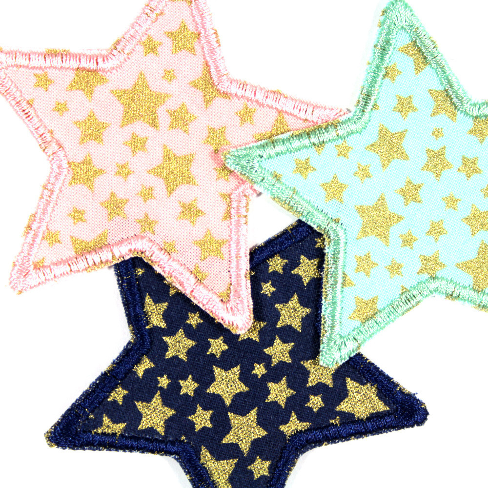 Stoffflicken Sterne Bügelbilder und Applikationen mit goldenen Sternen