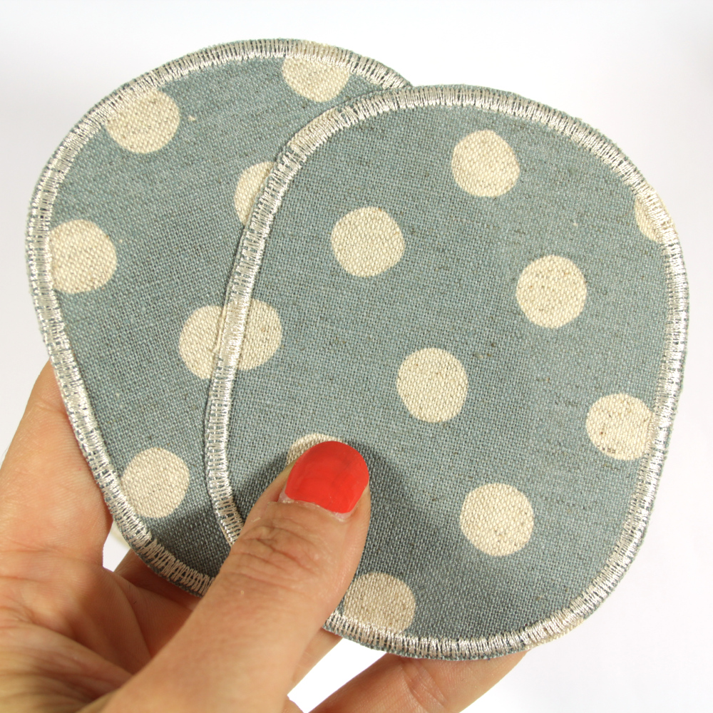 Knee patches powder blue with white dots Set of 2 patches to iron-on trouser patches