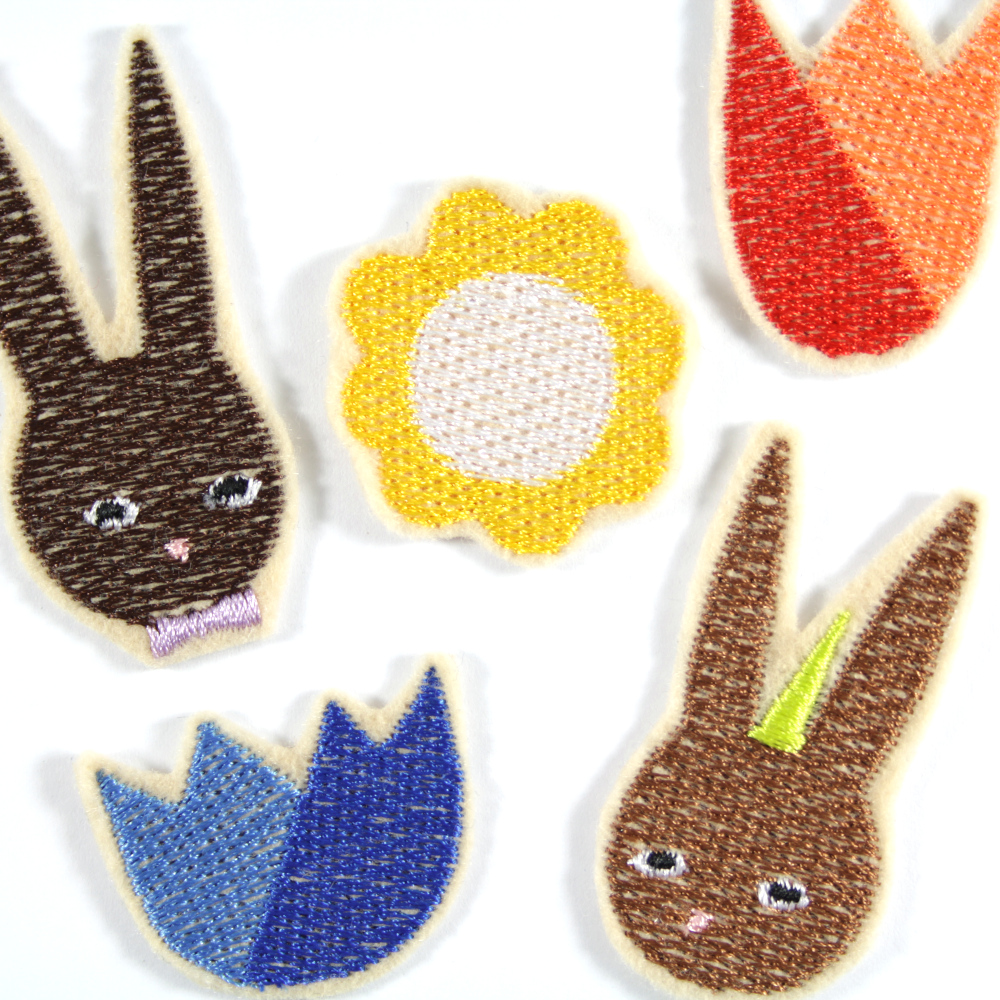 Set mit Hasen und Blumen Patches kleine Bügelbilder 5 mini Flicken für Kinder