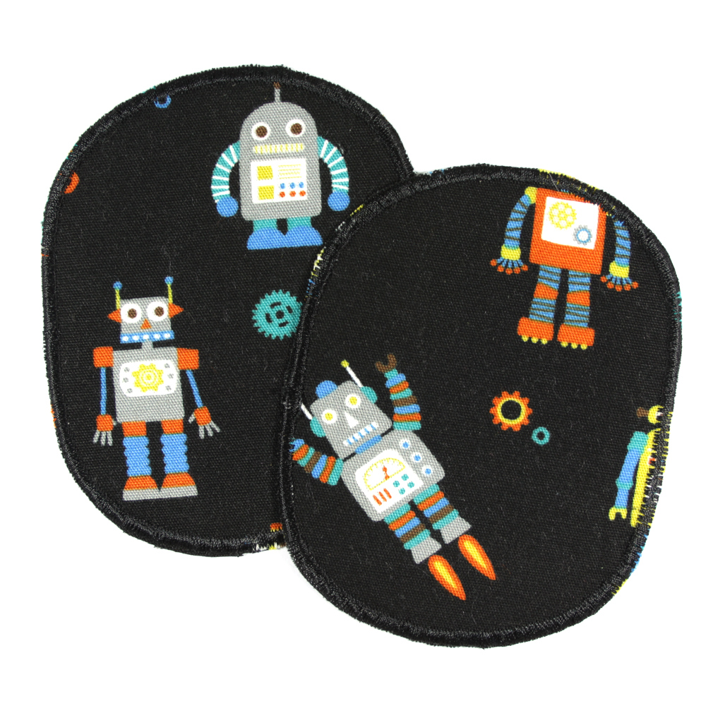 Knee patch robot on black Set of 2 iron-on patches set for children