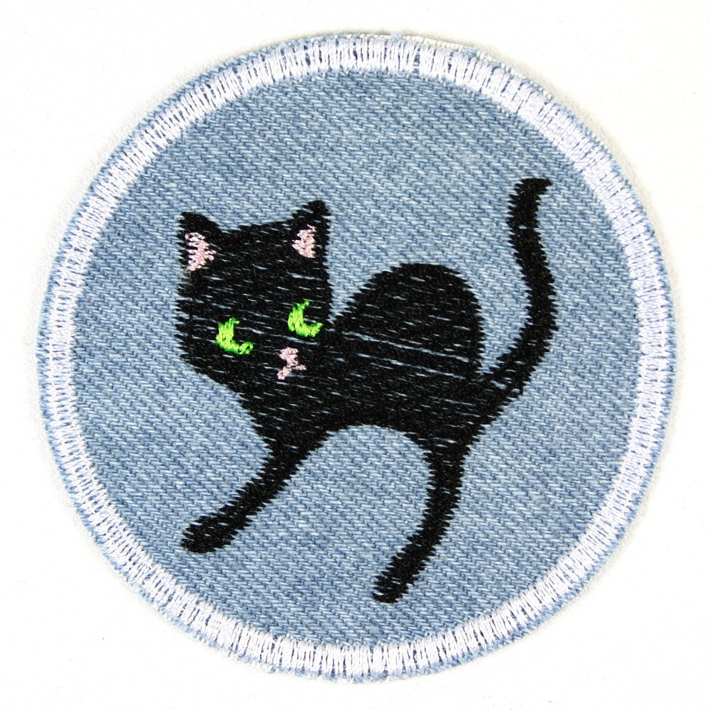 Flicken zum aufbügeln mit schwarzer Katze Hosenflicken und Knieflicken für Kinder und Erwachsene Bügelflicken Jeans von flickli