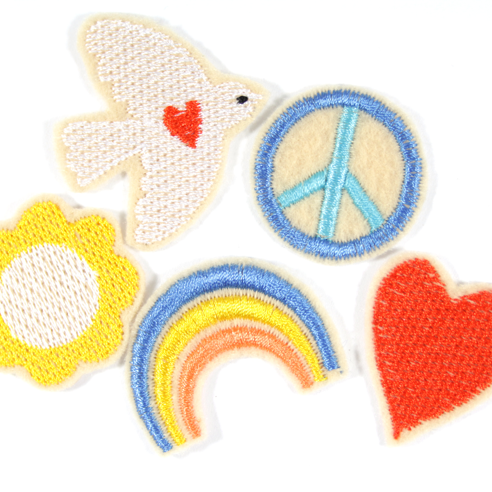 Mini Bügelbilder Taube Peace Zeichen Herz Regenbogen Blume Patches