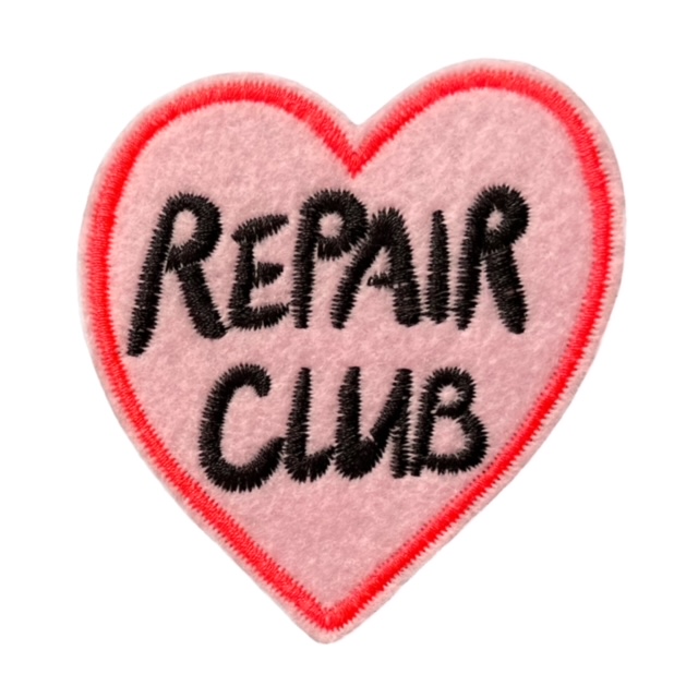 Bügelbild Herz "Repair Club"  Patch in pink mit schwarzer Schrift Bügelflicken für Erwachsene