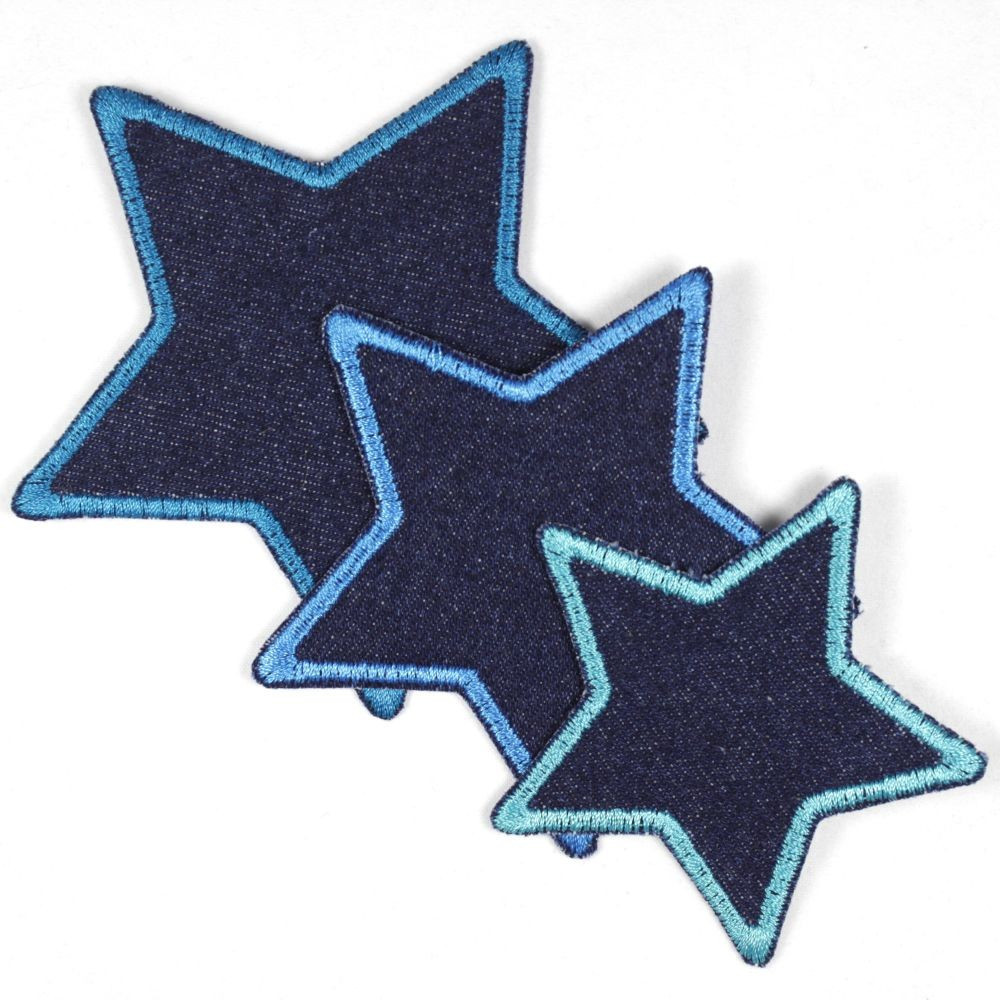 Flickli Set Sterne 3 Stück auf blue Jeans lila gefasst
