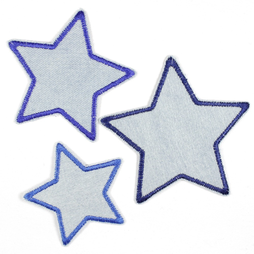 Flickli Set Sterne 3 Stück auf Jeans hellblau blau gefasst