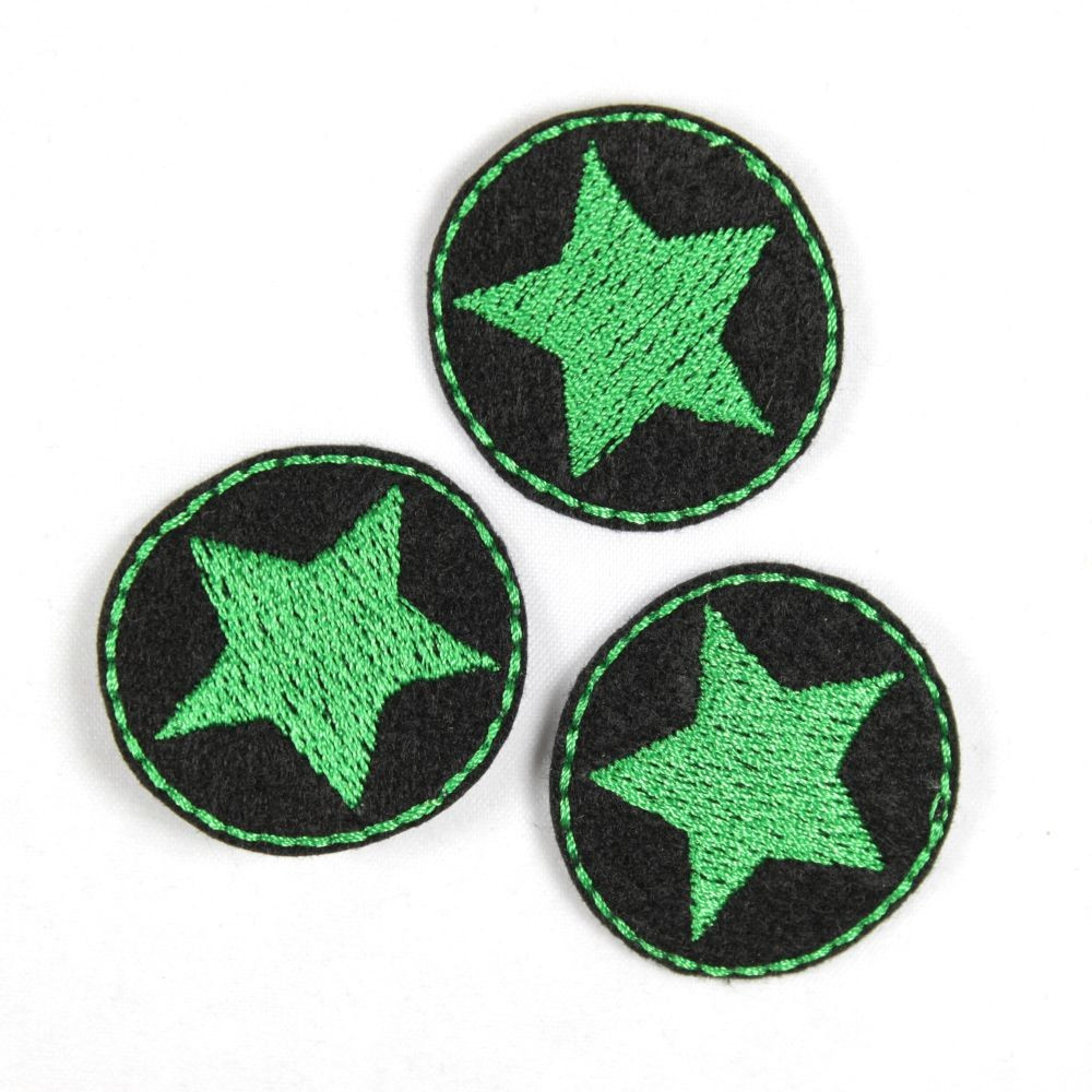 Flickli rund 3er Set Mini Stern grün auf schwarz
