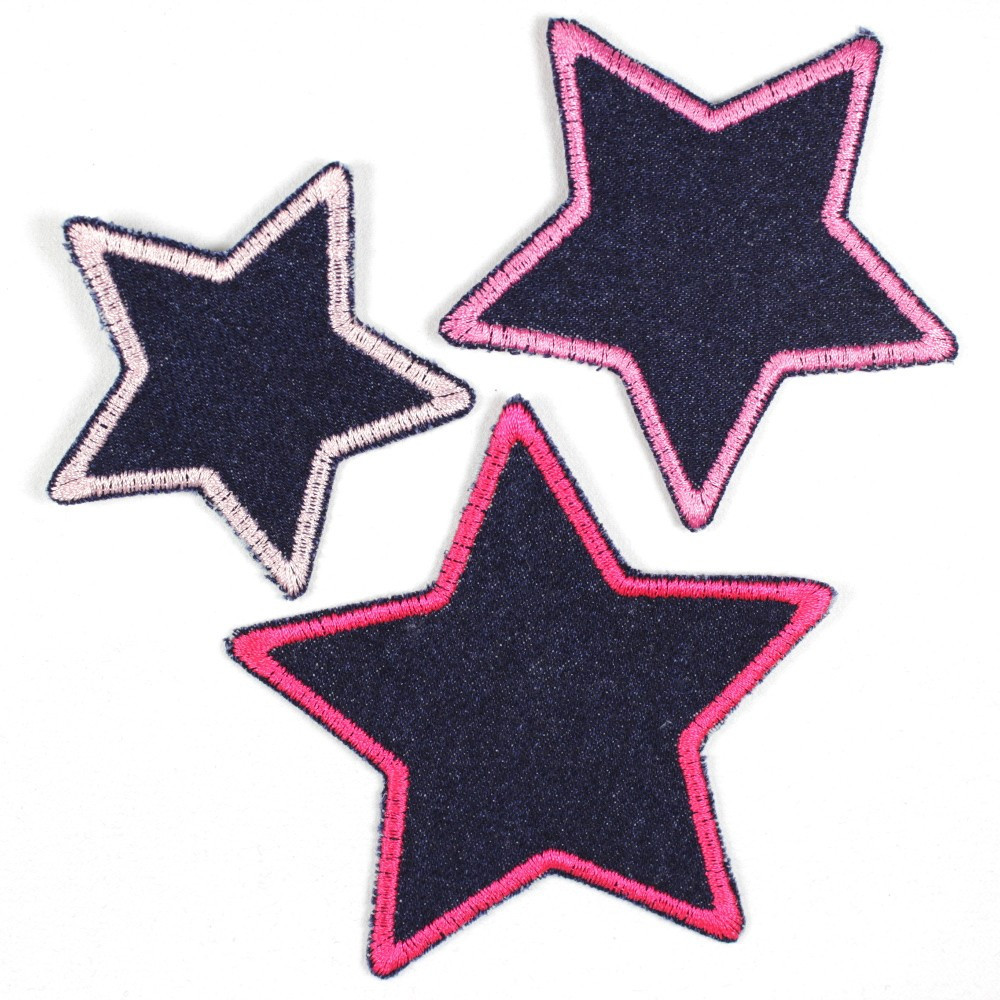 Flickli Set Sterne 3 Stück auf Jeans blau lila violet gefasst