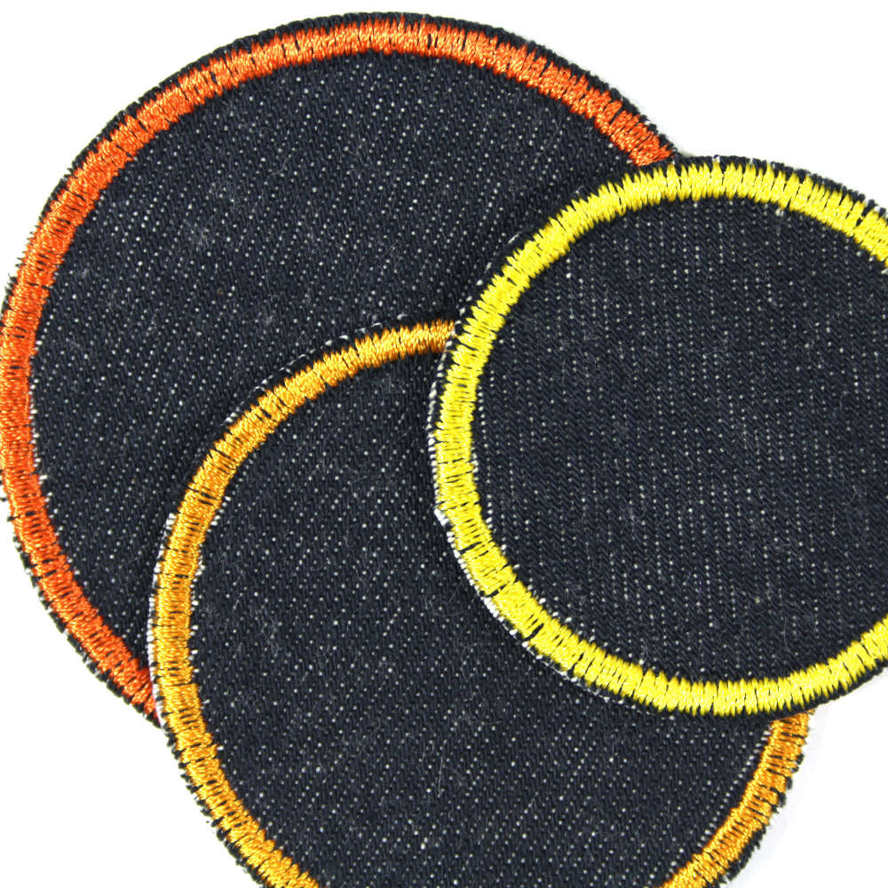 3 runde Flicken zum aufbügeln Kreise Punkte blau gelb orange Bügelflicken Hosenflicken