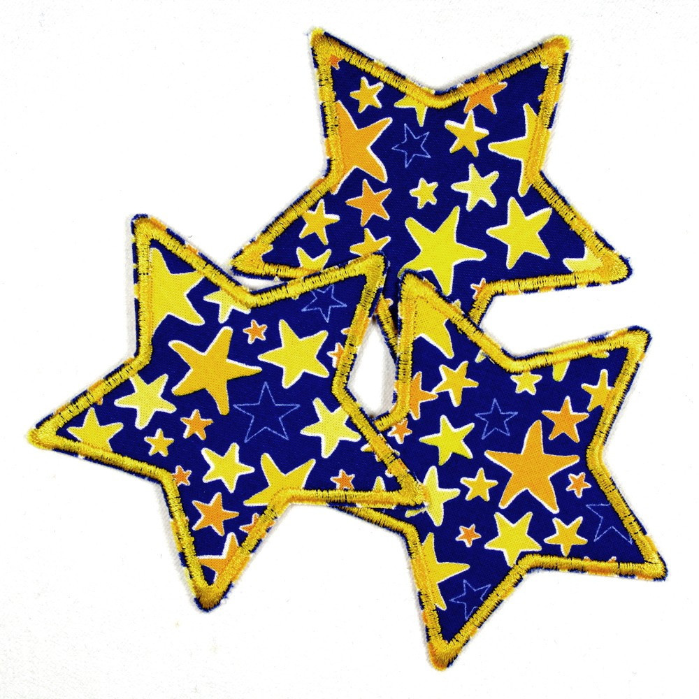 Flicken zum aufbügeln Stern blau mit gelben Sternchen Aufbügler reißfester Bügelflicken
