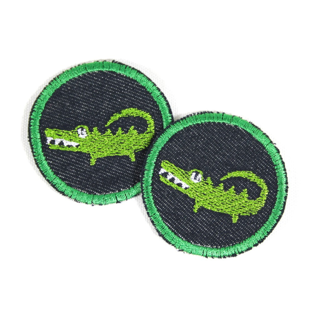 Hosenflicken Krokodil Aufbügler Kroko Flicken Set 2 kleine Patches Bio Jeans Tiere Applikation Alligator zwei für Kinder