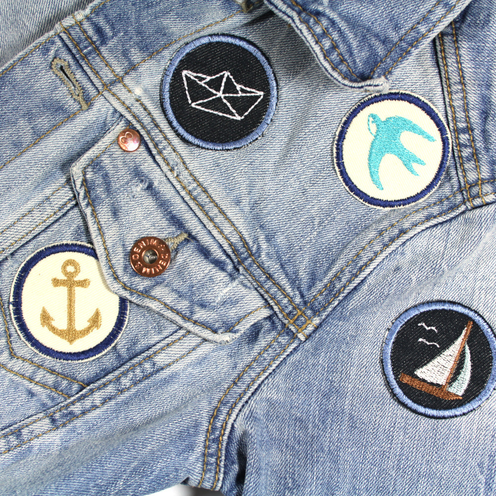 Jeansjacke mit maritimen Flicken für Erwachsene zum aufbügeln