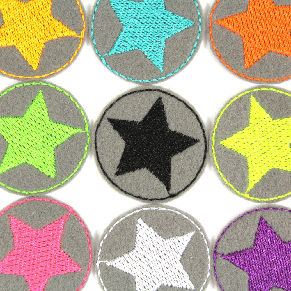  Bügelflicken mini Stern Set 9 Flicken Neon Sterne auf grau kleine Patches zum Aufbügeln Hosenflicken Sternchen Applikation