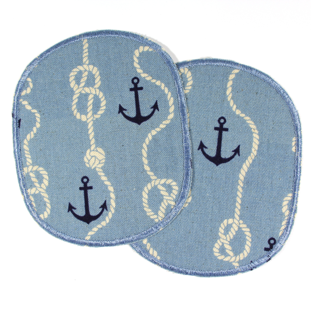 Patches anchor and sailor's knot on light blue to iron on 12 x 10cm iron-on patches maritime knee patches