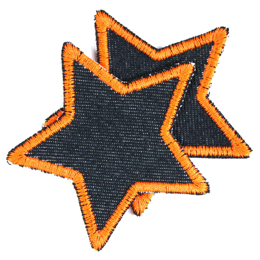 Hosenflicken Sterne Neonorange kleine Patches Jeansflicken Set 2 Aufbügler Sternchen Applikation zum Aufbügeln 7cm Stern Bio