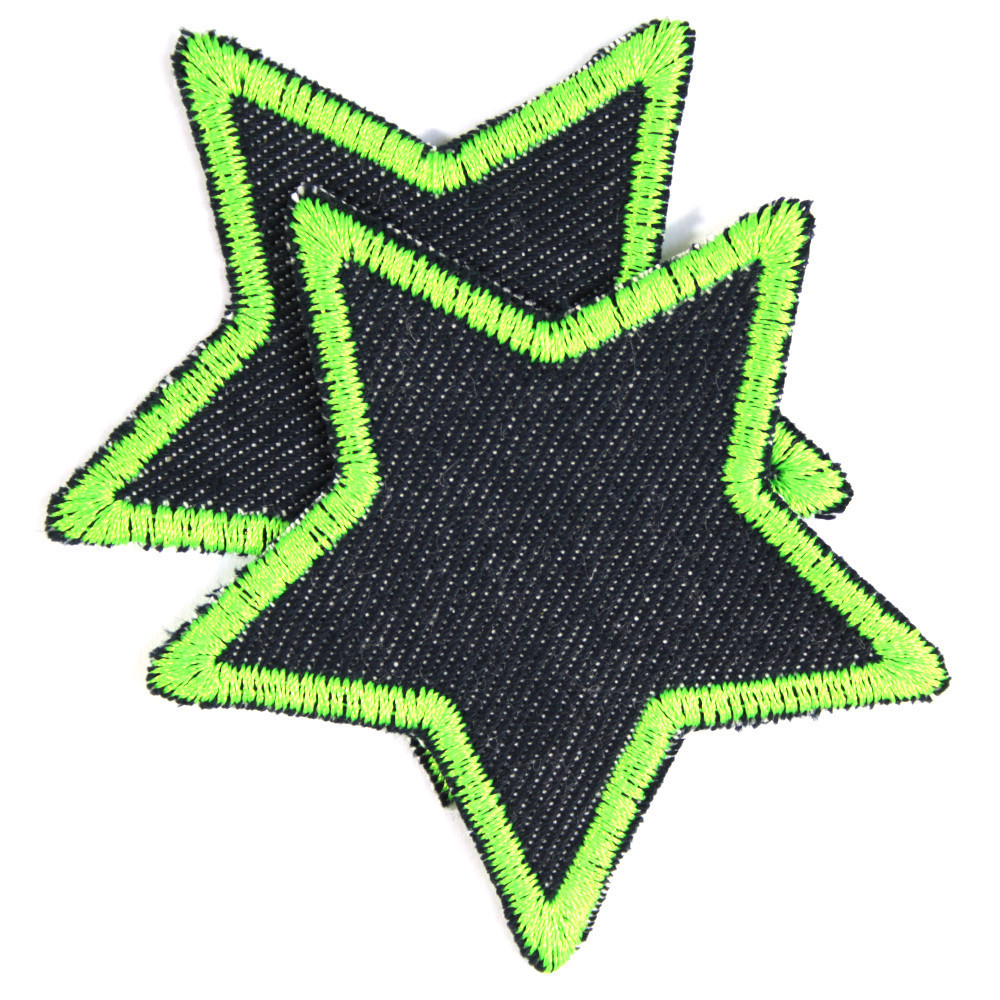 Flicken Stern Set 2 Aufbügler 7cm kleine Bügelflicken Neon grün Bio Jeans Aufnäher Jeansflicken zum Aufbügeln Sterne Patches org
