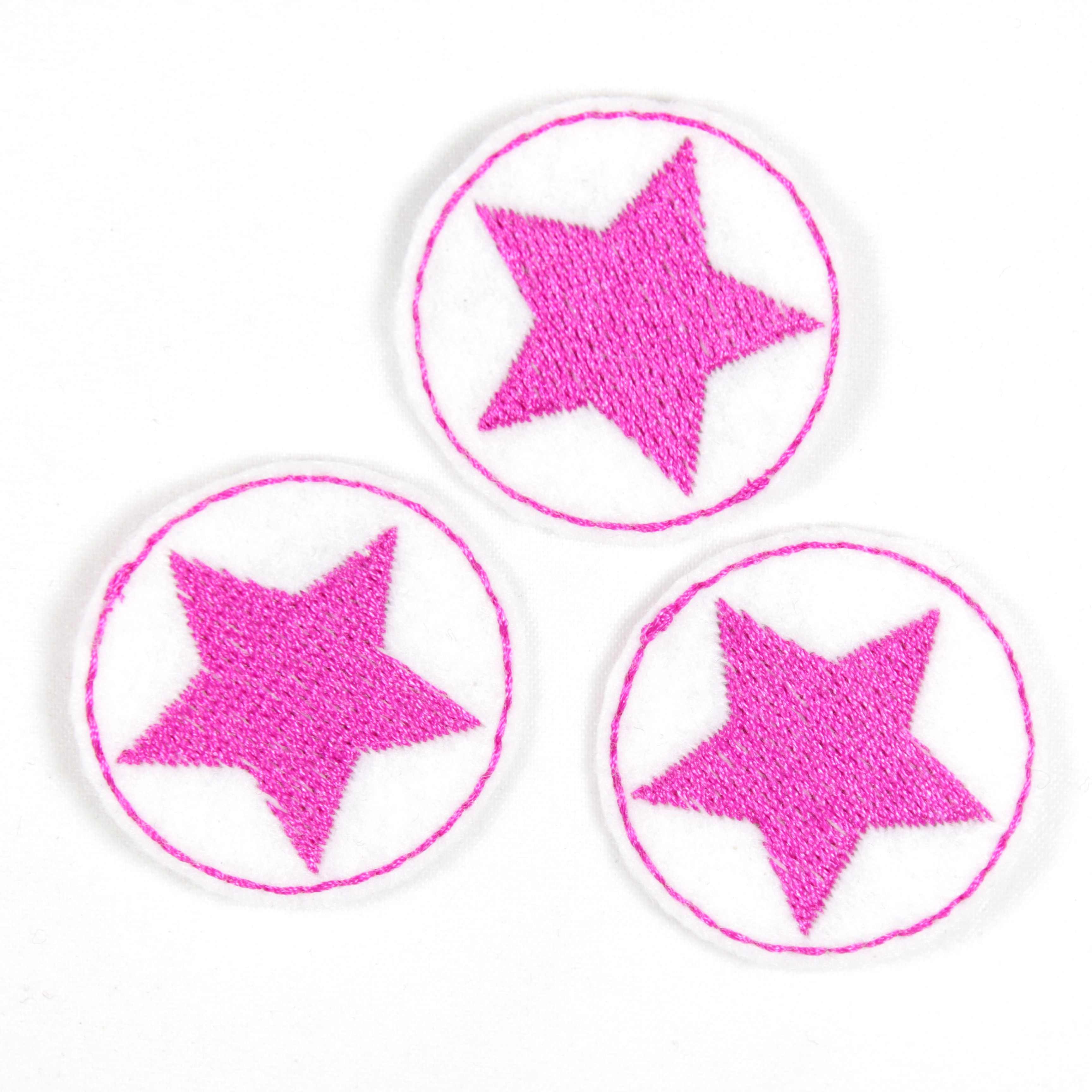 3 kleine weiße Bügelflicken 3,5cm Flicken zum aufbügeln mit rosa Stern