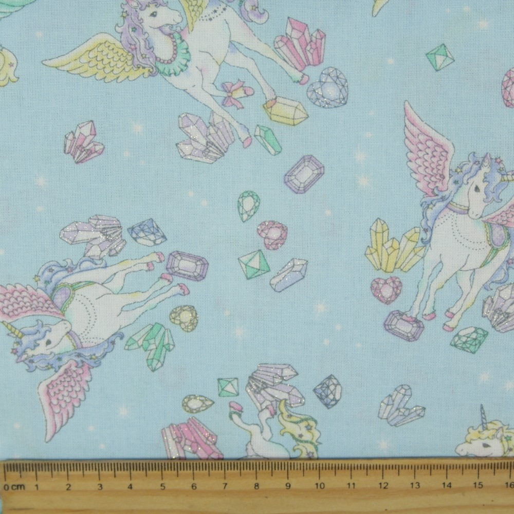 Einhorn Baumwollstoff Stoffe Japan patchwork Glitzer Pegasus Diamanten cosmo textile