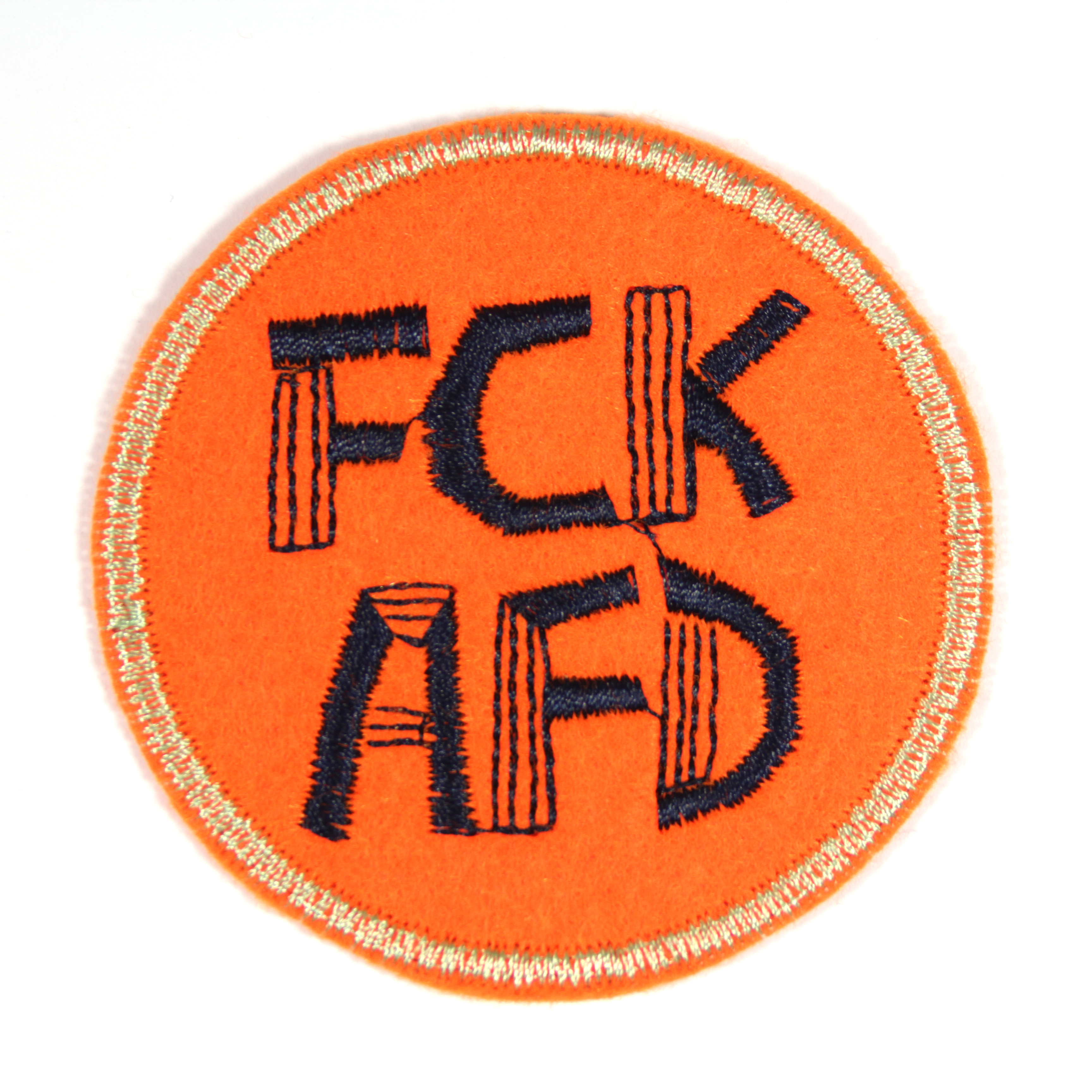 Aufnäher rund FCK AFD auf orange mit neon hellorange rand