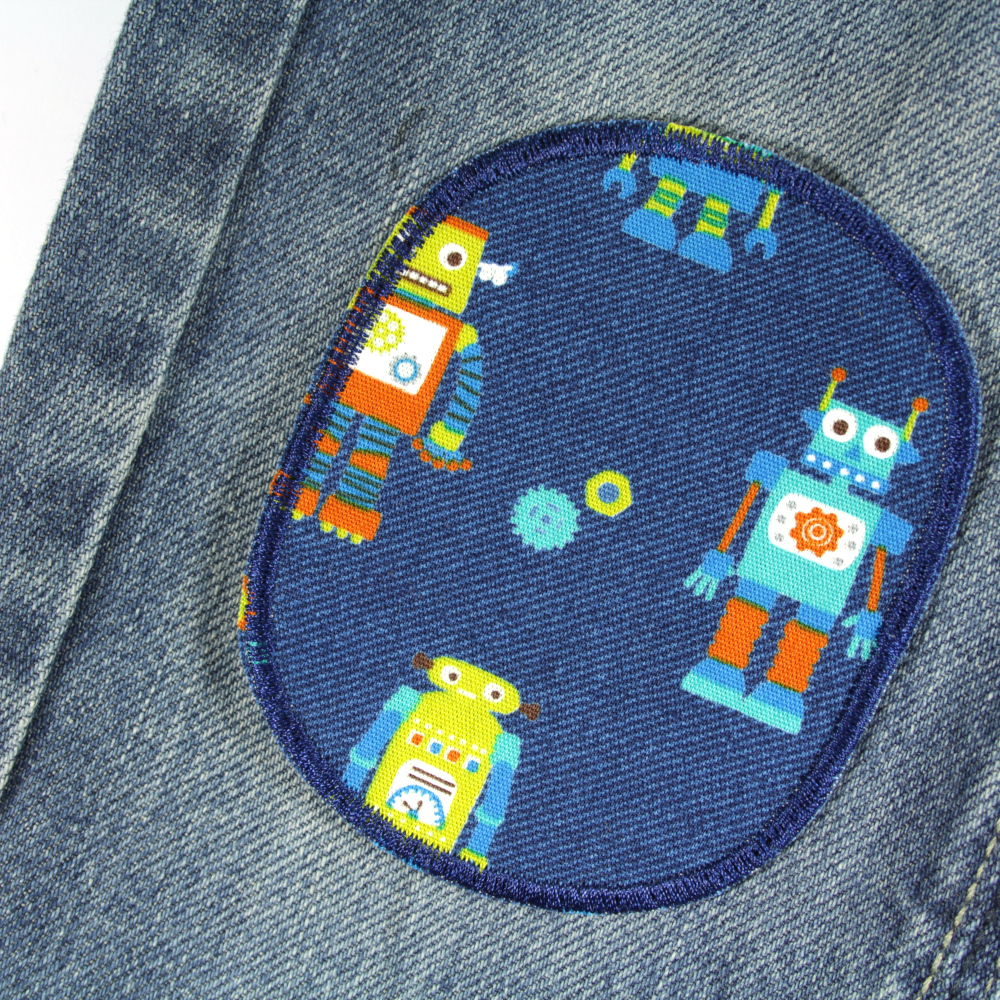Trouser patch robot set 2 iron-on patches knee patches set blue iron-on patches for children