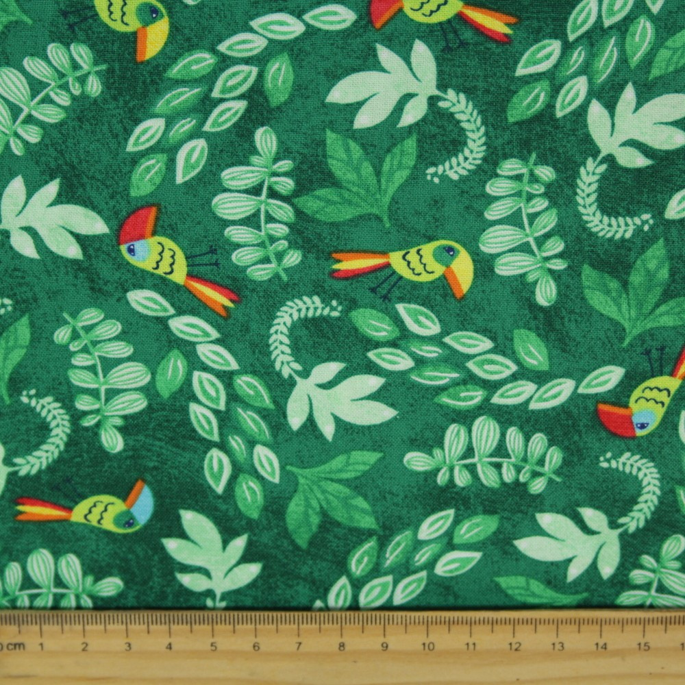 Papagei Stoff Vogel Baumwollstoffe grün für Kinder von timeless treasures fabrics