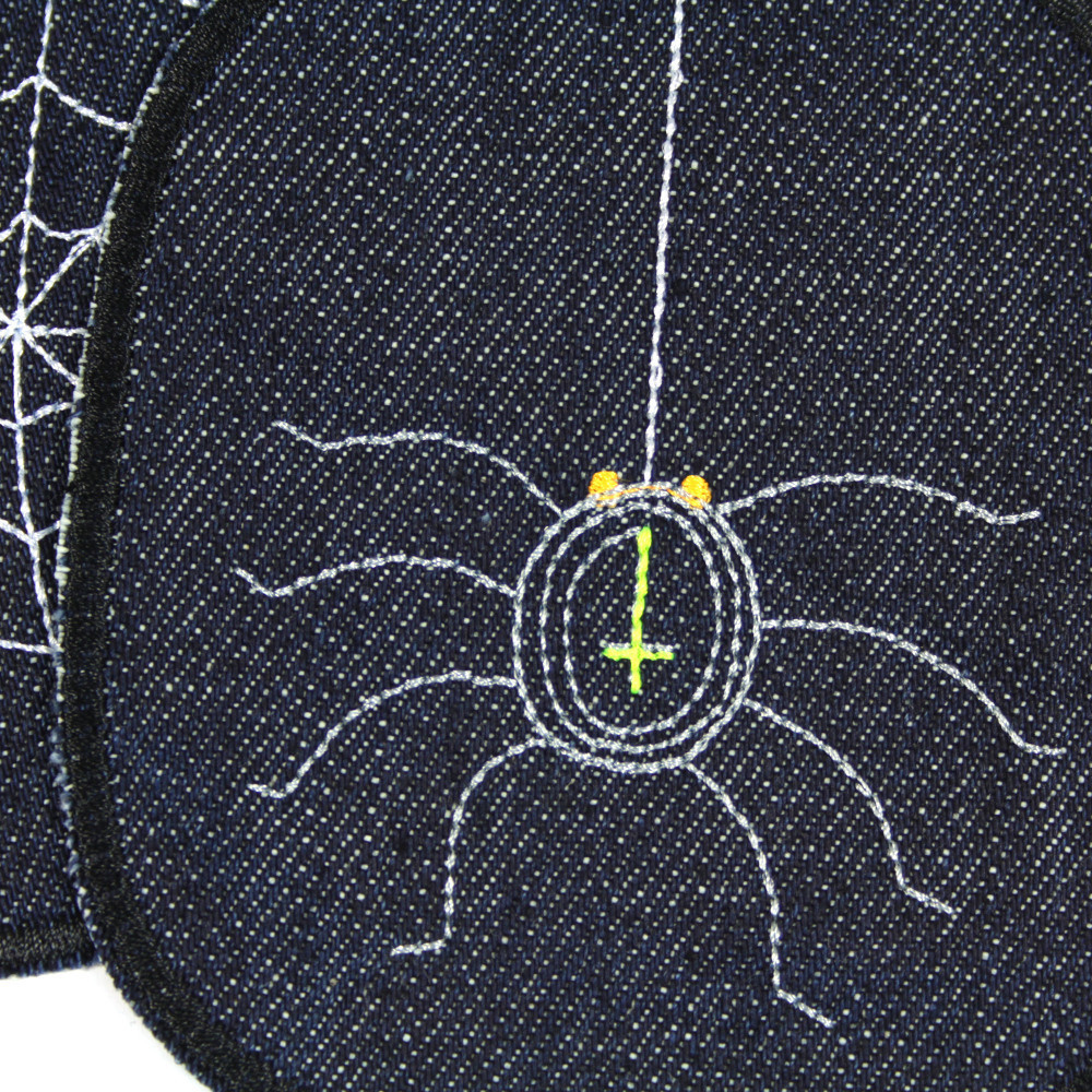 Hosenflicken Spinne XL Flicken Set SPinnennetz organic Jeans blau Knieflicken große Aufbügler