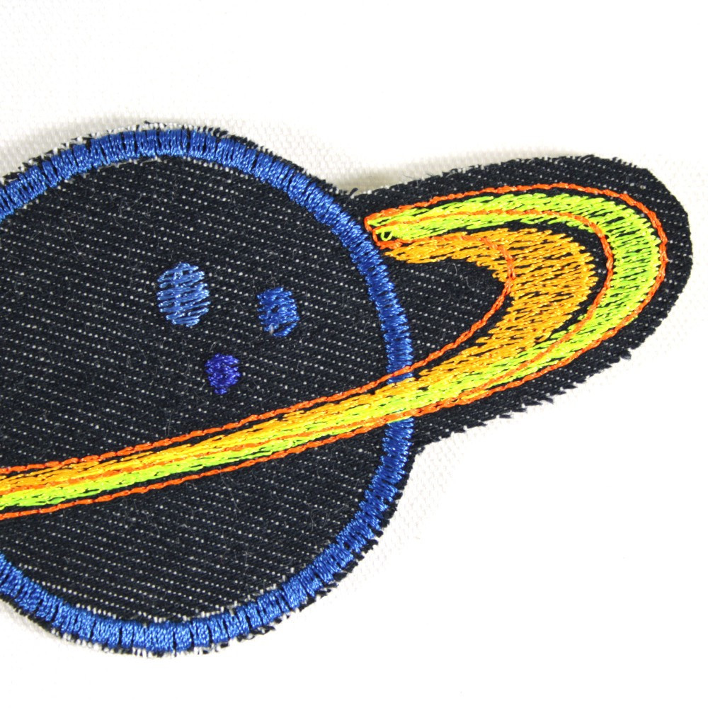 Bügelbild Planet Flicken Saturn Aufbügler Bio Jeansflicken Aufnäher Weltraum Applikation Stern Patch Hosenflicken