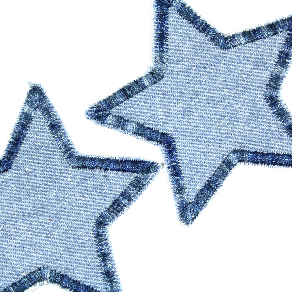 2 Bügelflicken Stern blaue Jeansflicken multicolor Aufnäher Flicken zum Aufbügeln kleine Bügelbilder 7cm Hosenflicken