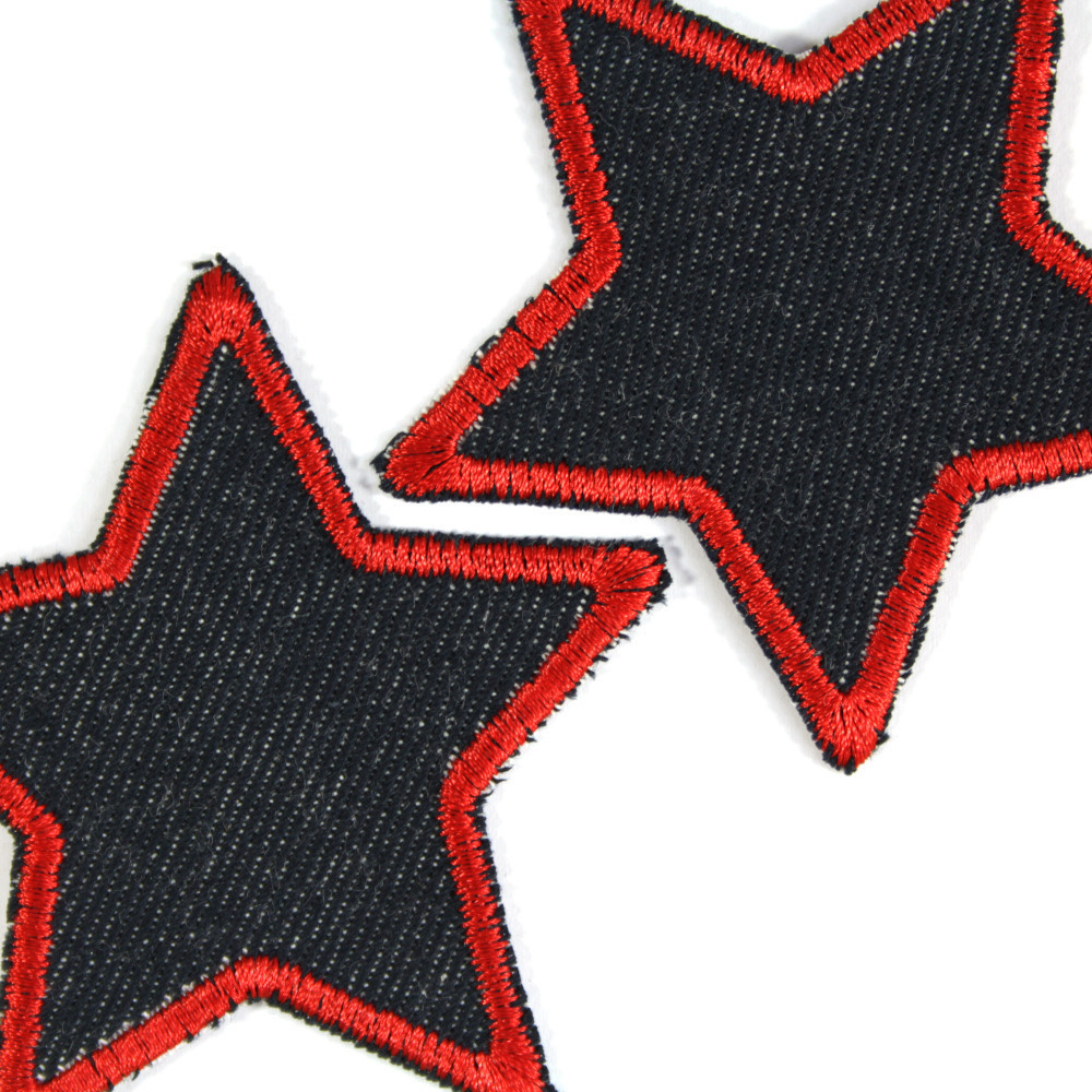 Flicken rot Stern blaue Jeansflicken organic Hosenflicken 2 Aufnäher zum Aufbügeln kleine Stern Bügelflicken im Set 7cm