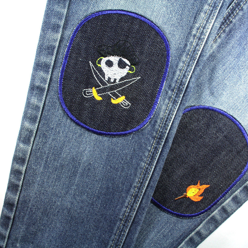 Kinderhose Jeans flicken mit Pirat und Fackel Flicken zum aufbügeln große Bügelflicken