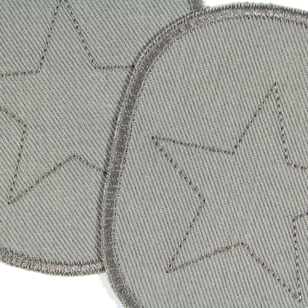 gestickte Flicken in grau mit Stern in 10 x 8cm zum aufbügeln Detail