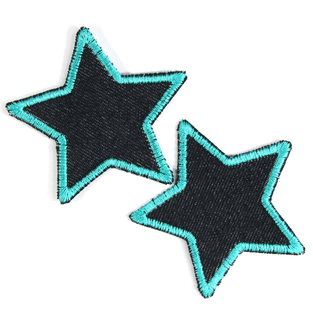 Hosenflicken organic Denim Sterne Flicken Bügelbilder kleine Sternchen Flicken türkis Bio Bügelflicken Stern Set Jeansflicken