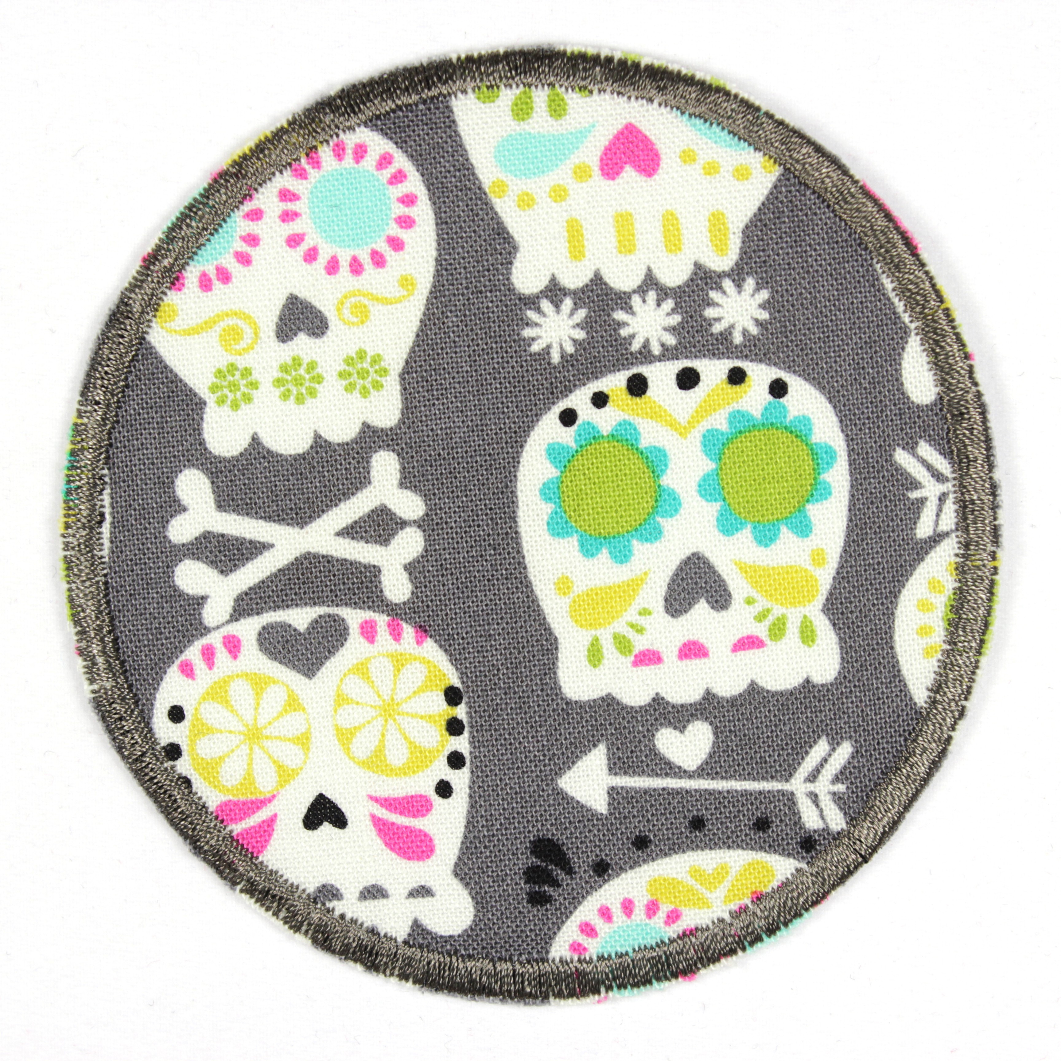 Bügelflicken mit mexikanischen Totenkopf als Motiv, ideal als Ellenbogenflicken oder Knieflicken