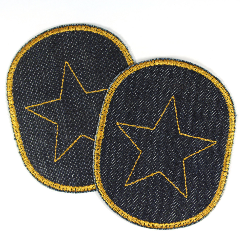 Flicken Set mit Stern gelb 2 Bio Jeansflicken dunkelblau Knieflicken für Kinder Sterne Hosenflicken Aufbügler Bügelflicken