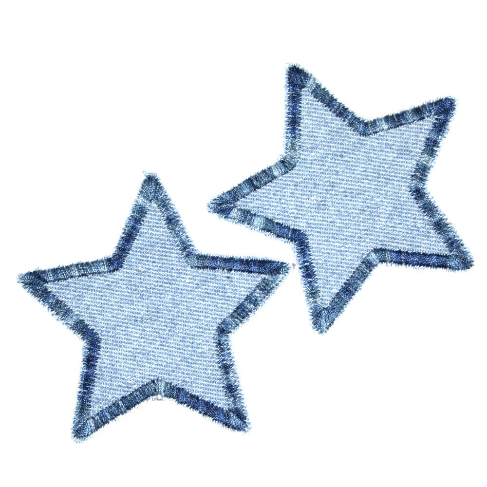 2 Bügelflicken Stern blaue Jeansflicken multicolor Aufnäher Flicken zum Aufbügeln kleine Bügelbilder 7cm Hosenflicken