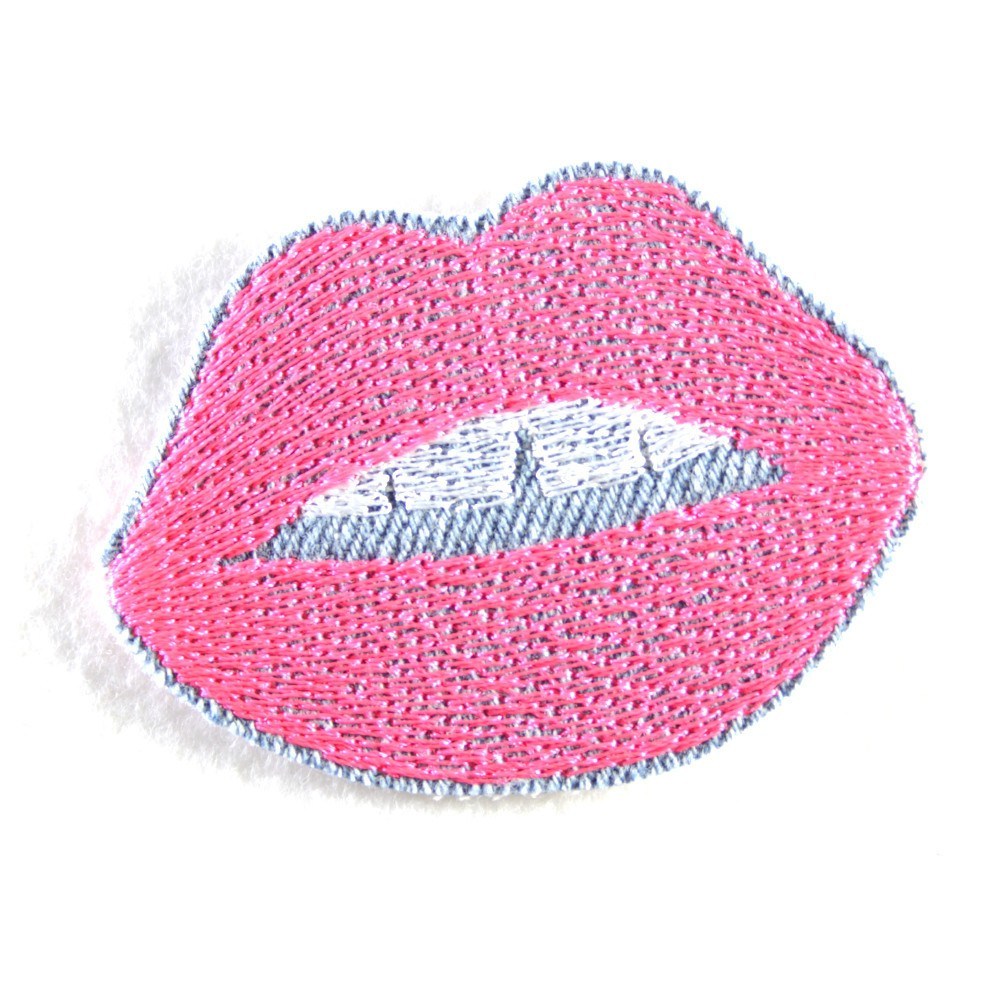 Patch Mund pink Jeans Flicken zum aufbügeln Bügelbild Lippen Applikation Flickli Aufbügler