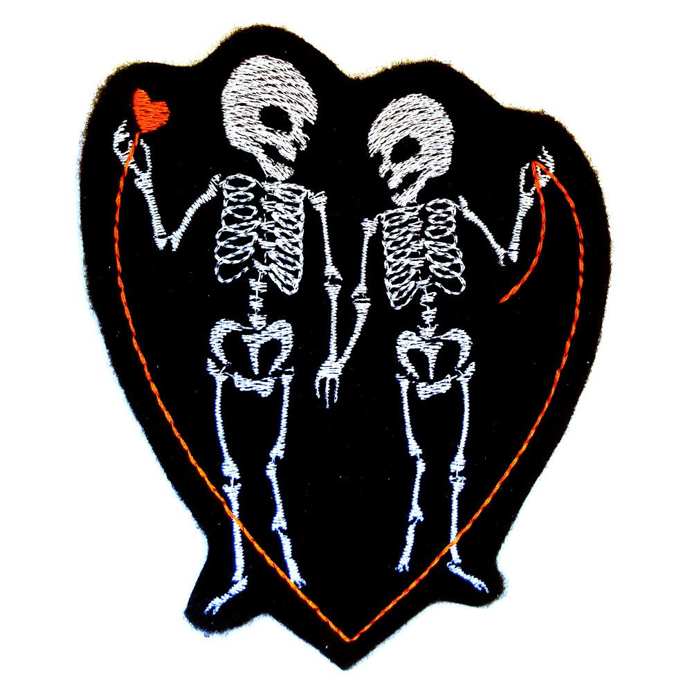 Bügelbild"Ewige Liebe" Skelette und Totenkopf Menschen Aufbügler gestickter Flicken zum aufbügeln