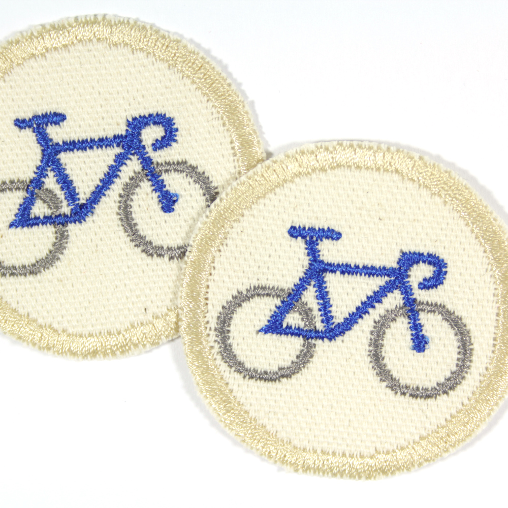 Bügelbilder Fahrrad Set 2 Mini Patches mit blauem Velo mini organic Flicken zum Aufbügeln