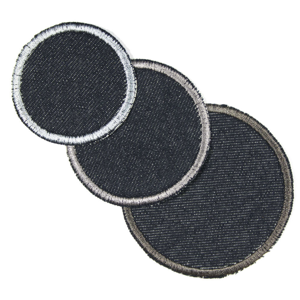 3 Jeansflicken Punkte mit grau silber anthrazit auf blau als schlichte Bügelbilder