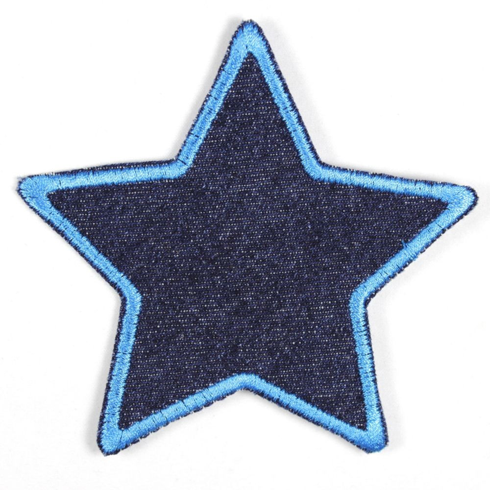 Flicken zum aufbügeln  Stern Jeans blau blauer Saum Bügelflicken gestickt fester denim Aufbügler