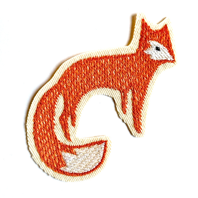 iron on patch fox embroidery on organic cotton 8 x 8cm