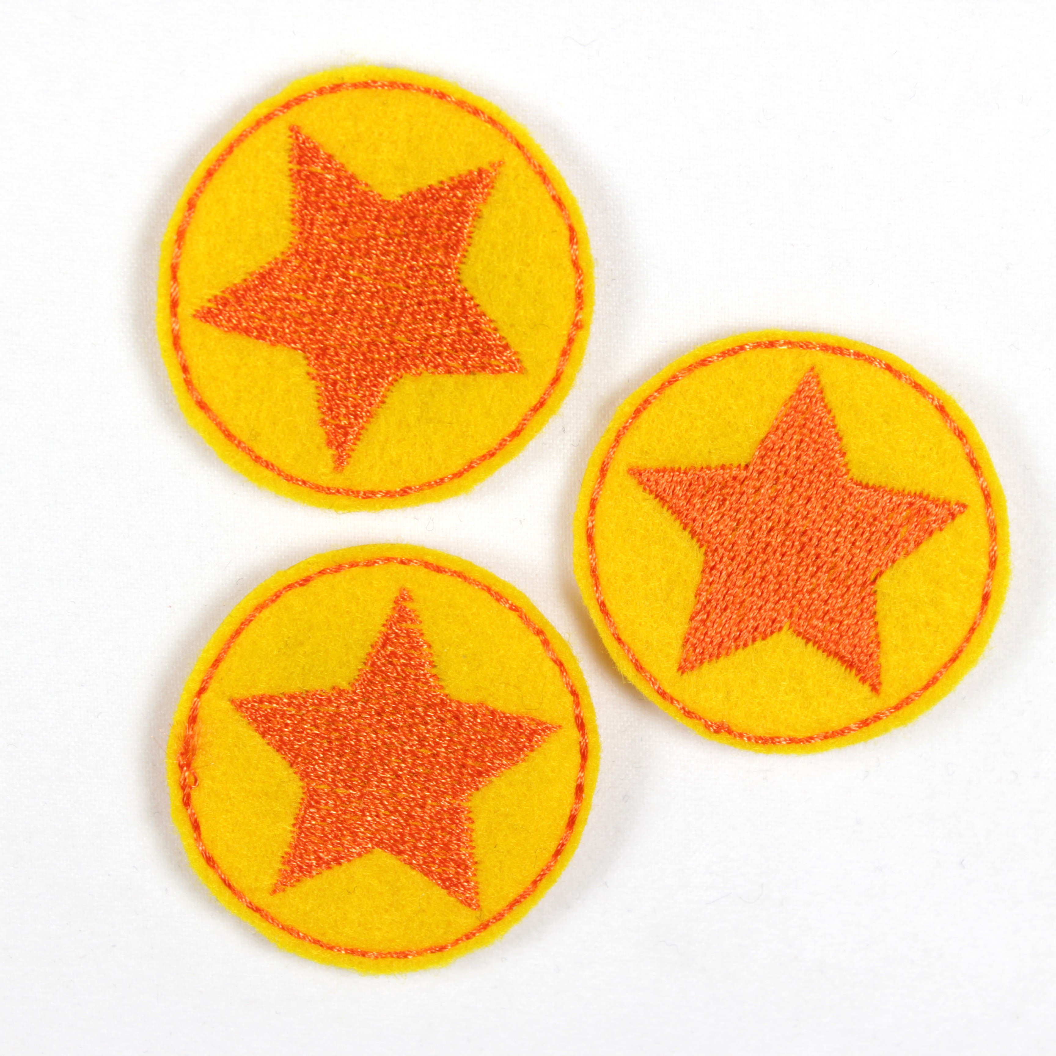 3 kleine Flicken gelb zum aufbügeln Bügelflicken mit Stern orange