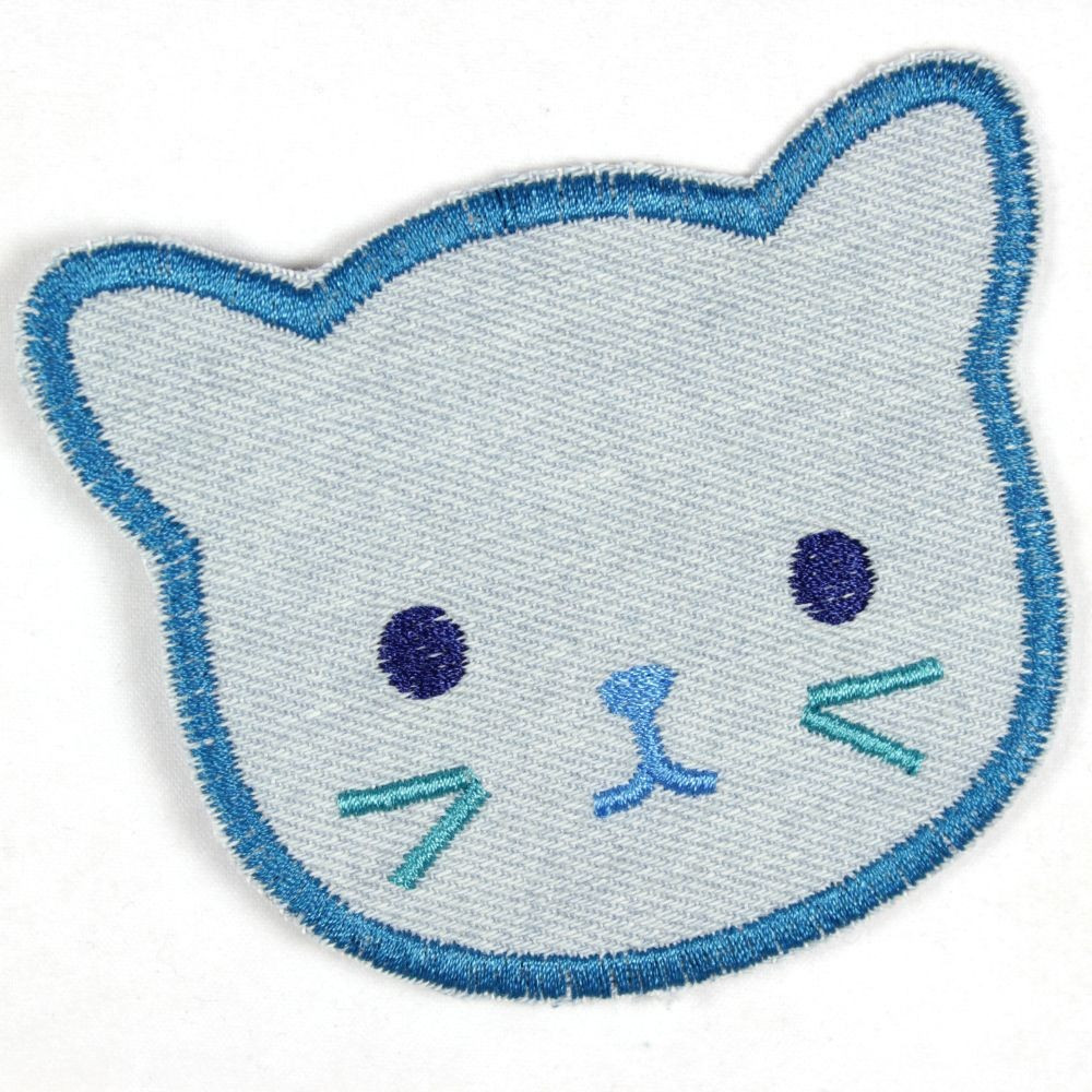 Aufbügler Katze hellblau Jeans Bügelbild Aufnäher zum aufbügeln als Applikation