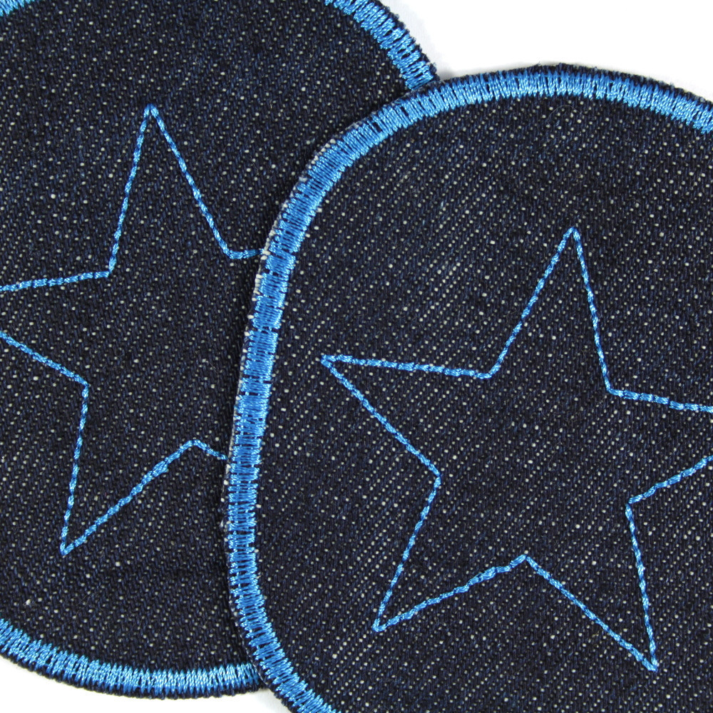 Hosenflicken Set Bio Jeans mit Stern blau auf dunkelblau 2 Knieflicken Aufbügler für Kinder