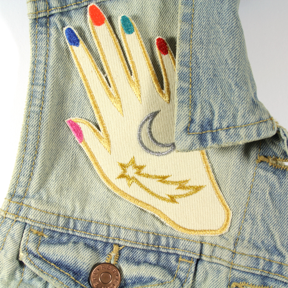 Patch Hand gold mit Sternschnuppe und Mond Bügelbild auf Bio Canvas für Erwachsene