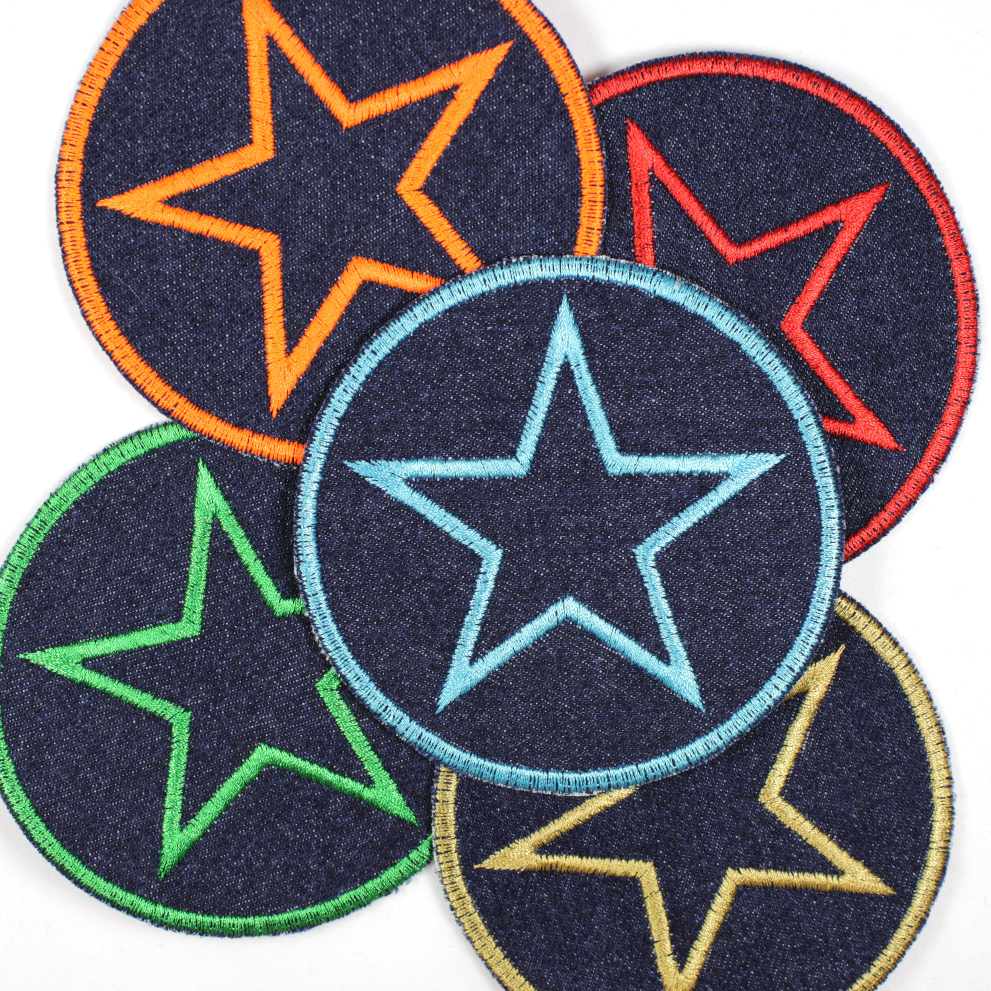 Flickli - the patch! denim round with star turquoise