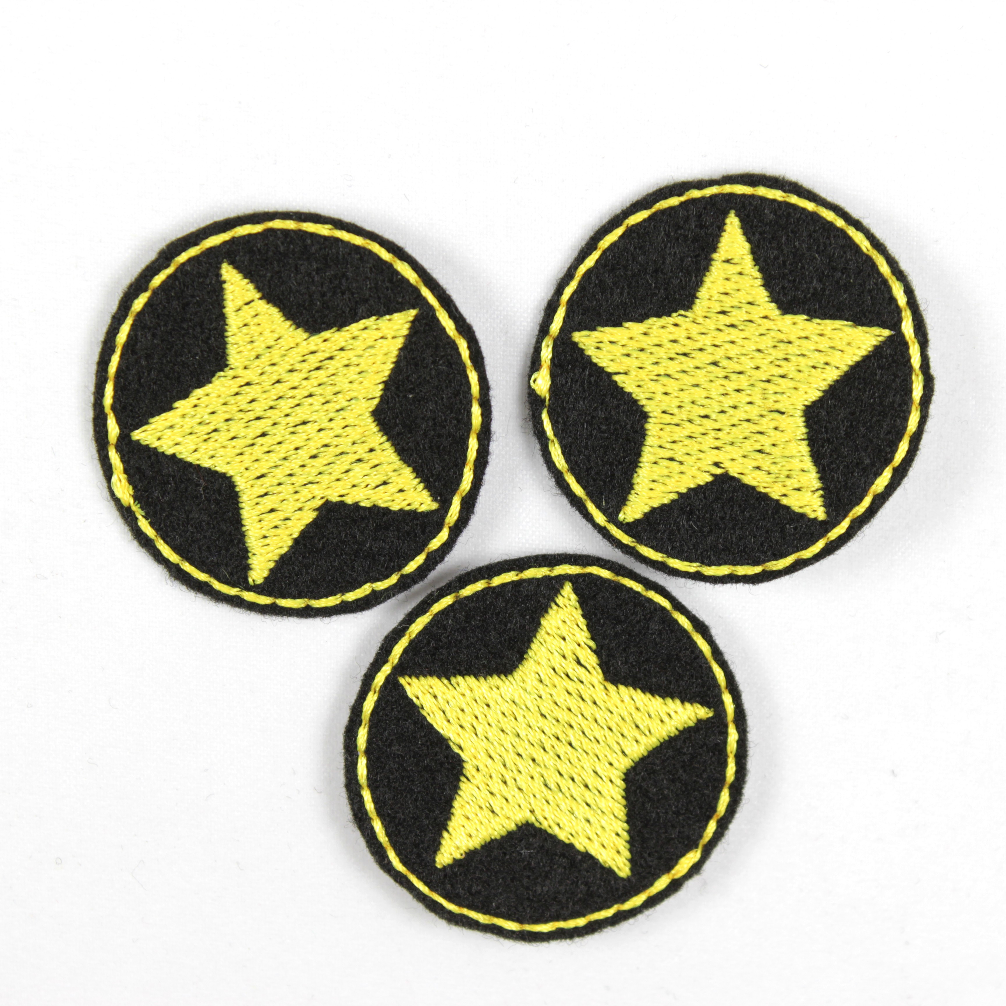 3 Bügelflicken schwarz Flicken mit Stern gelb Neonfarben Aufnäher zum aufbügeln