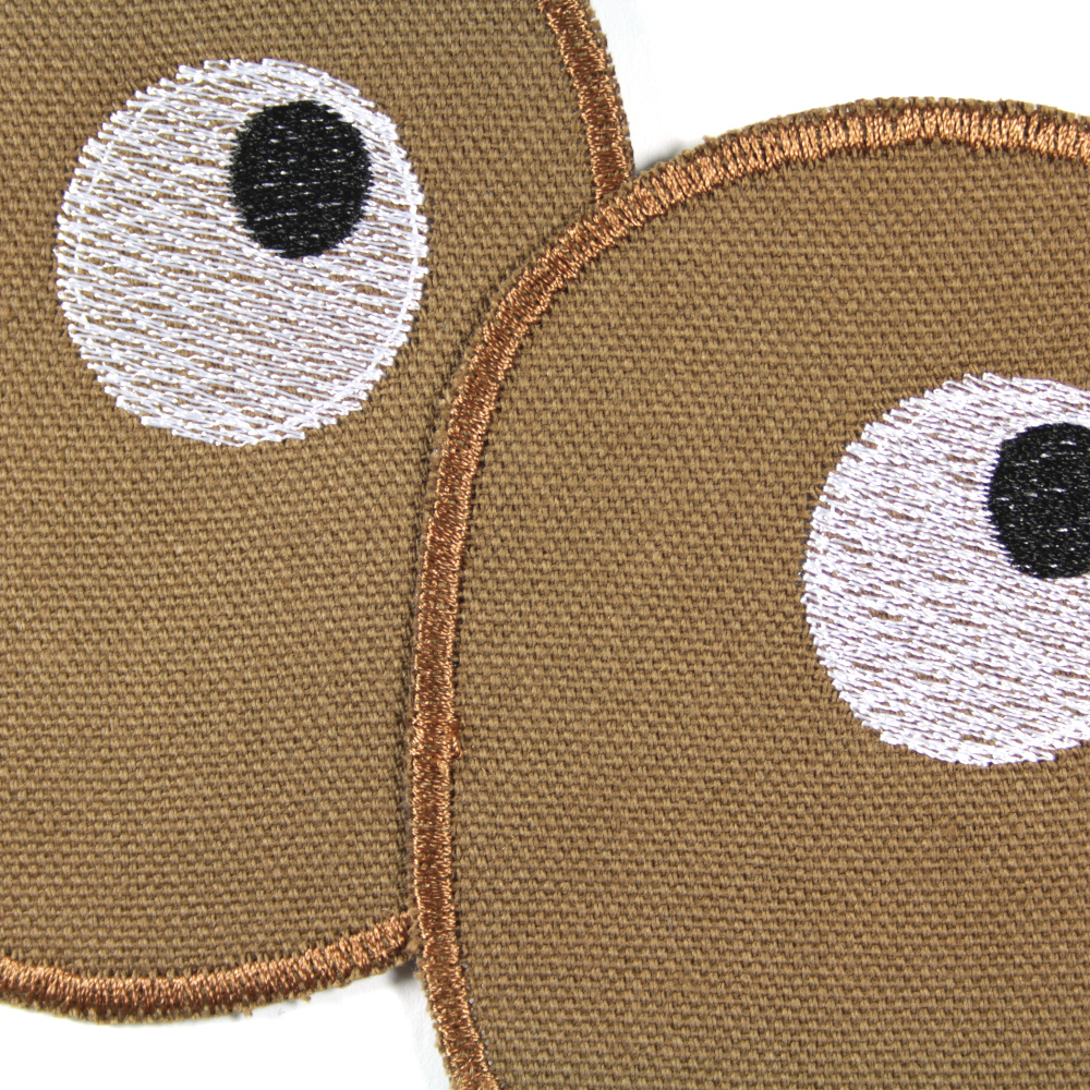 Flicken Augen auf braun 2 Bügelflicken Hosenflicken Knieflicken Aufbügler für Kinder Bio Baumwolle
