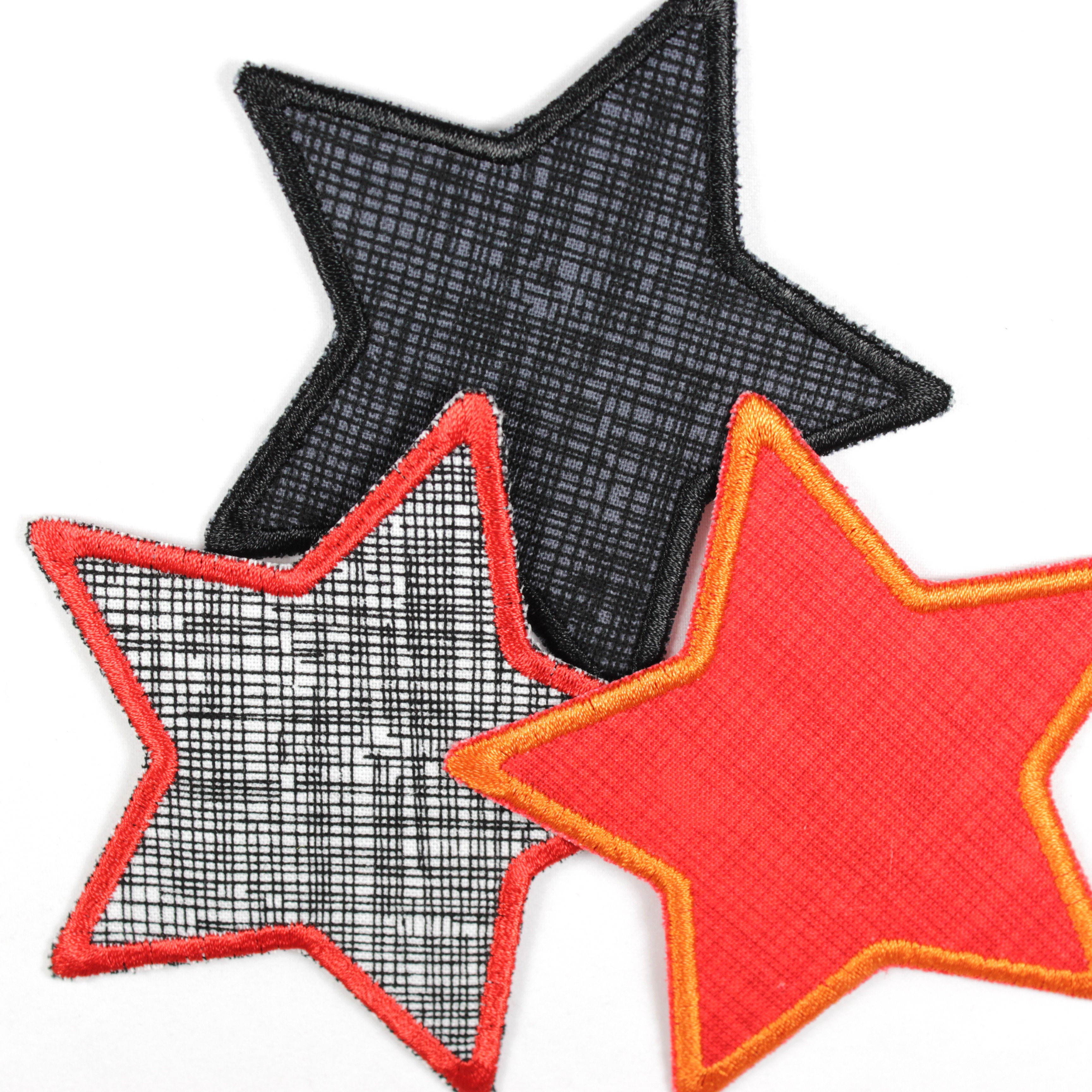 3 Stern Flicken zum aufbügeln Bügelflicken rot schwarz weiß mit Streifen und Karo