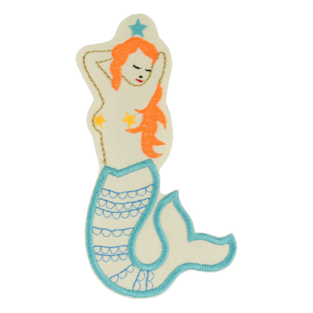 iron-on patches mermaid embroidered light creme organic canvas applique for adults